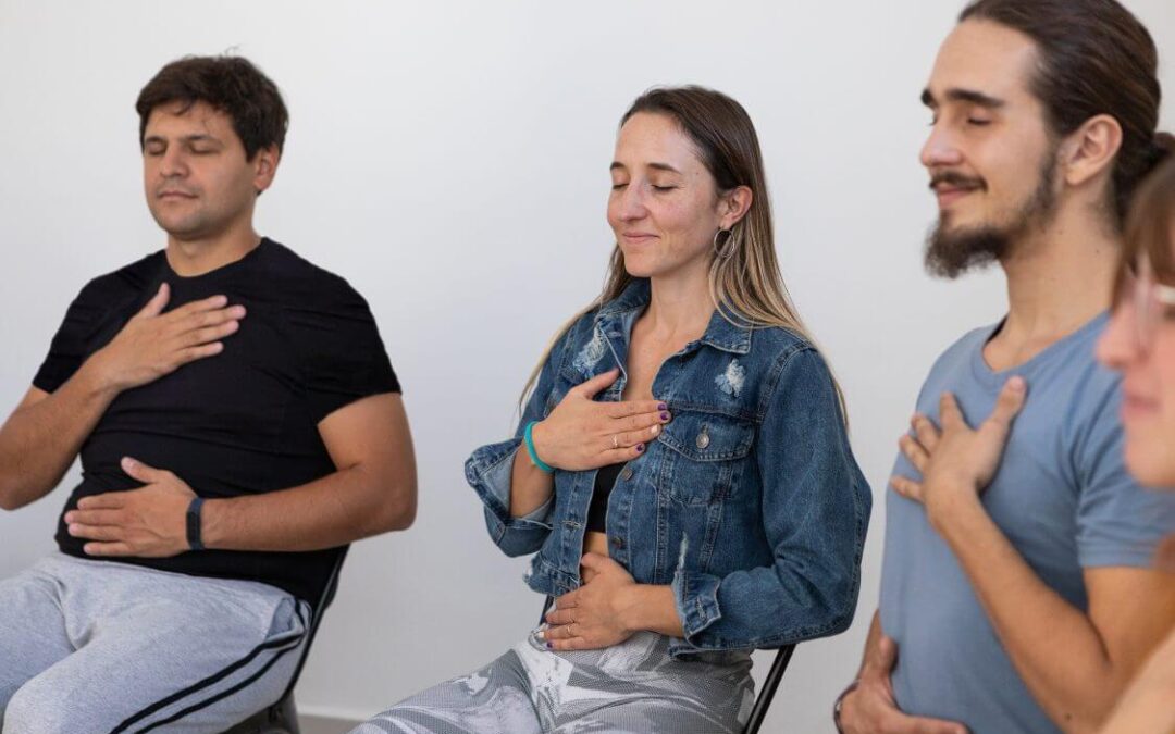 People practising corporate meditation in Hungary.
