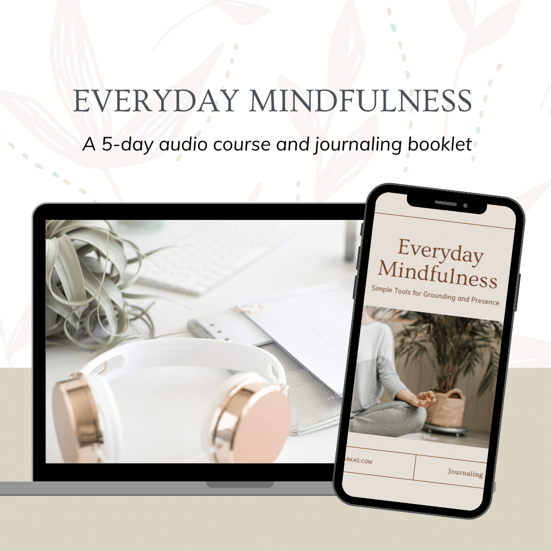 An image of the Everyday Mindfulness audio course and journaling booklet.